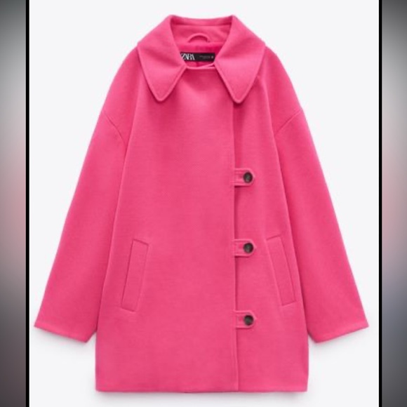 ZARA FUCHSIA PINK WOOL BLEND DOUBLE-BREASTED COAT SIZE S - Picture 4 of 13